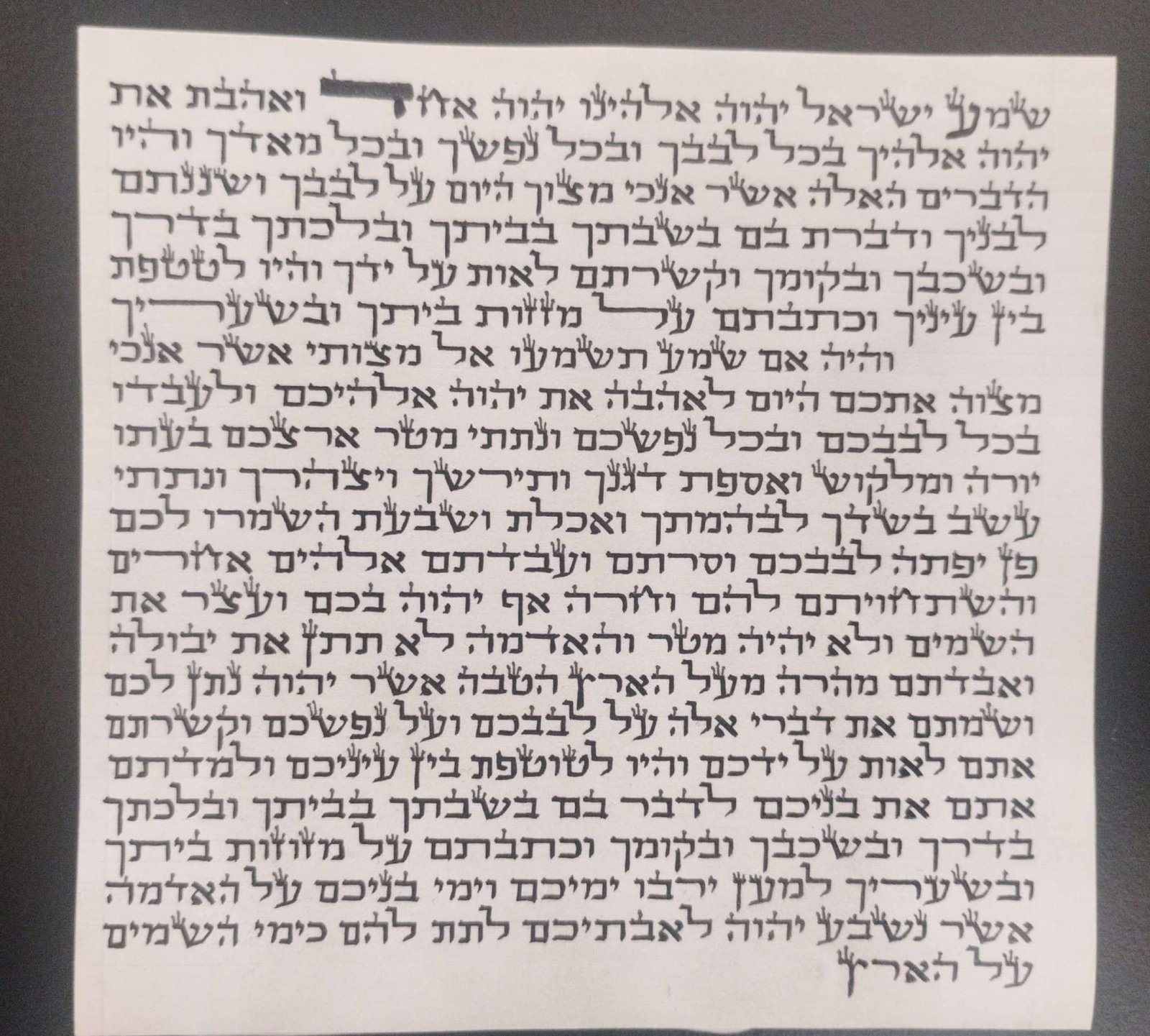 קלף מזוזה כתב ספרדי מהודר גודל 12 ס"מ