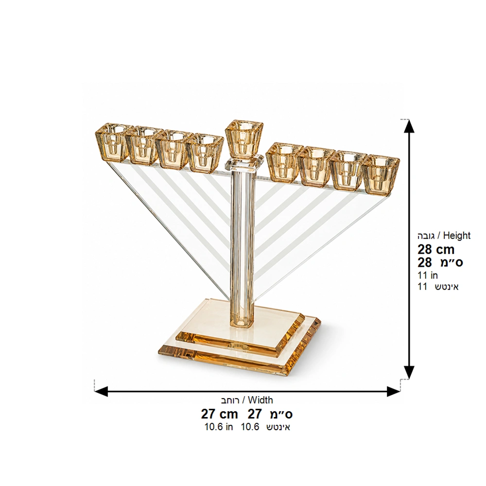 חנוכייה קריסטל מהודרת 28X27 ס"מ - זהב – תמונה 3